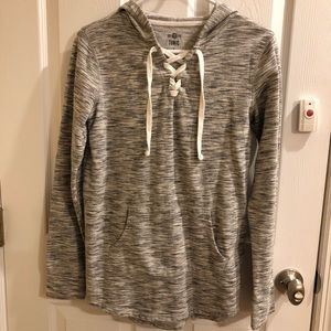 So Hooded Tunic Lace Up Stretchy Long Sleeve S